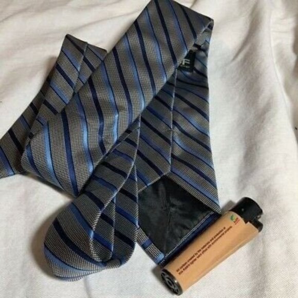 J Ferrar Mens Tie Black Blue Diagonal Stripe Tied Necktie Business Dress Career - Picture 3 of 4